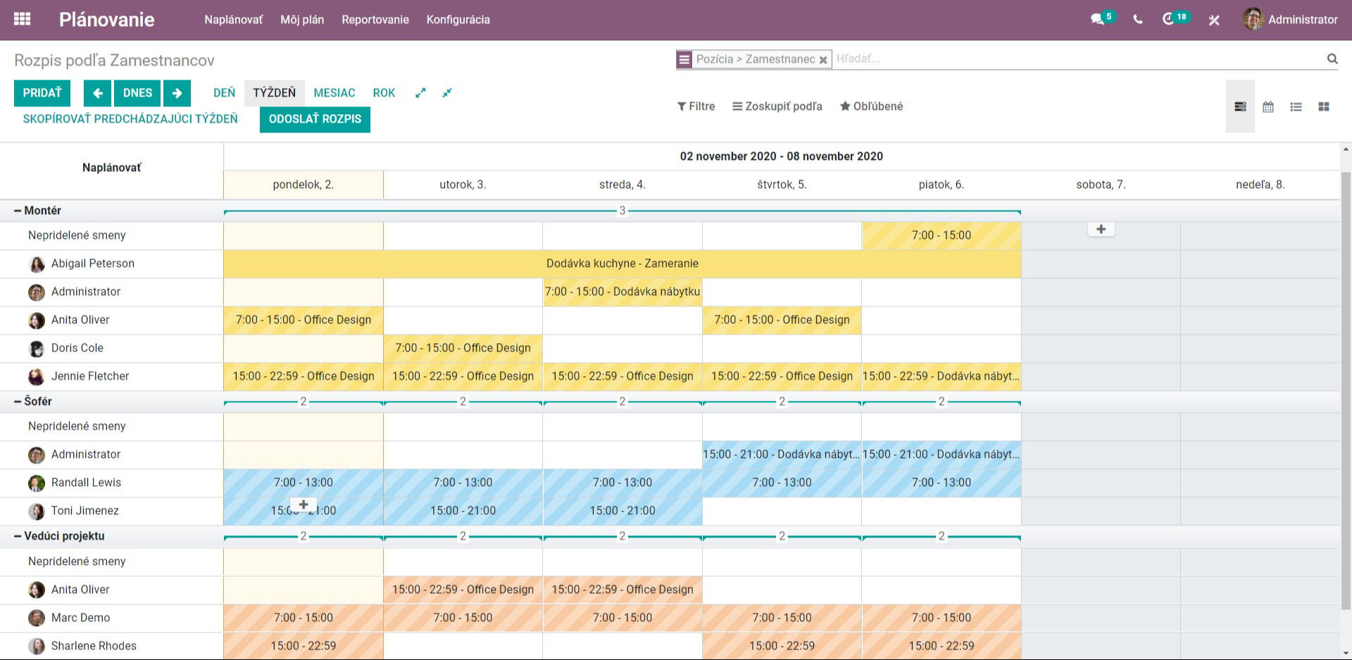 Planovanie pracovnych zmien Odoo 2