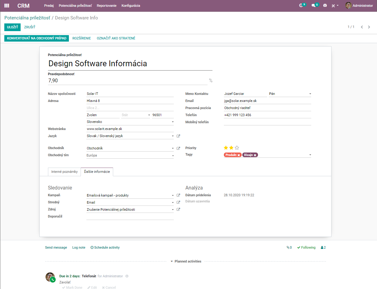 Odoo CRM Lead