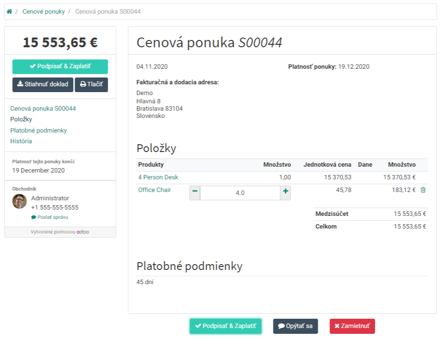 Odoo cenová ponuka